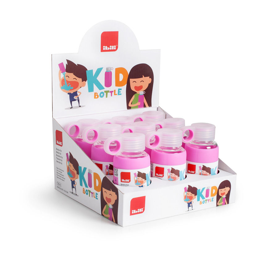 Garrafa de Vidro Borosilicato 200 ml com Proteção Silicone Rosa
