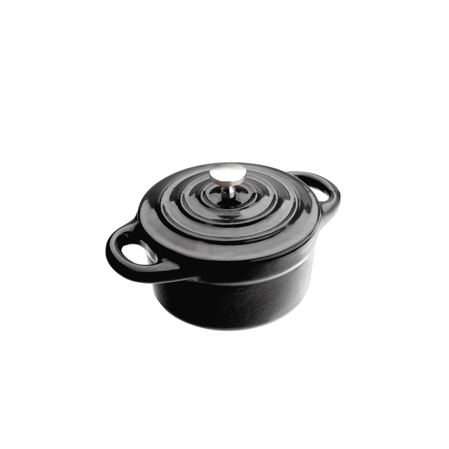 Mini Caçarola Redonda Ferro Fundido Esmaltado Preta Ø10cm