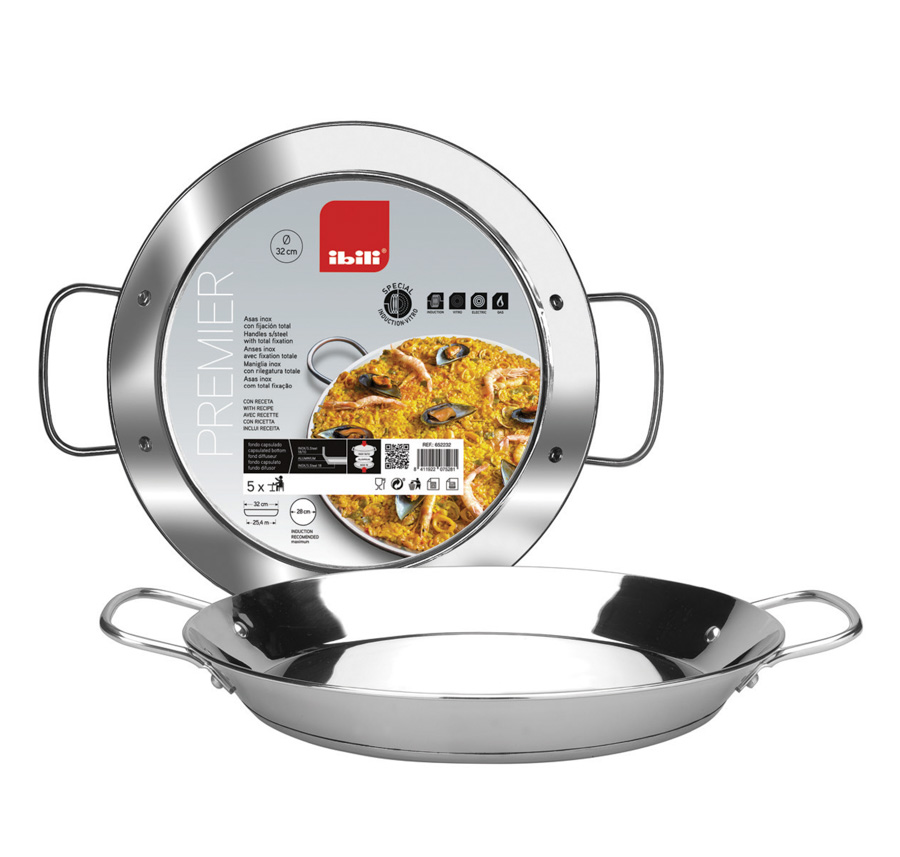Paellera Inox 34 cm para Indução e Forno
