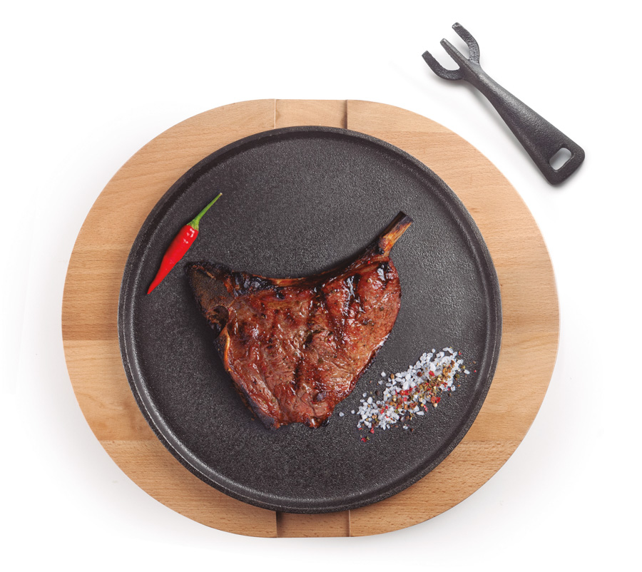 Prato Ferro Fundido com Base de Madeira 26 cm