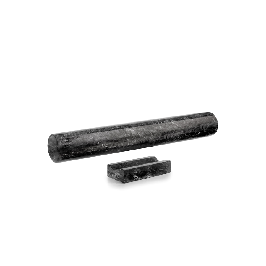 Rolo de Amassar Mármore Preto 35x4 cm com Suporte