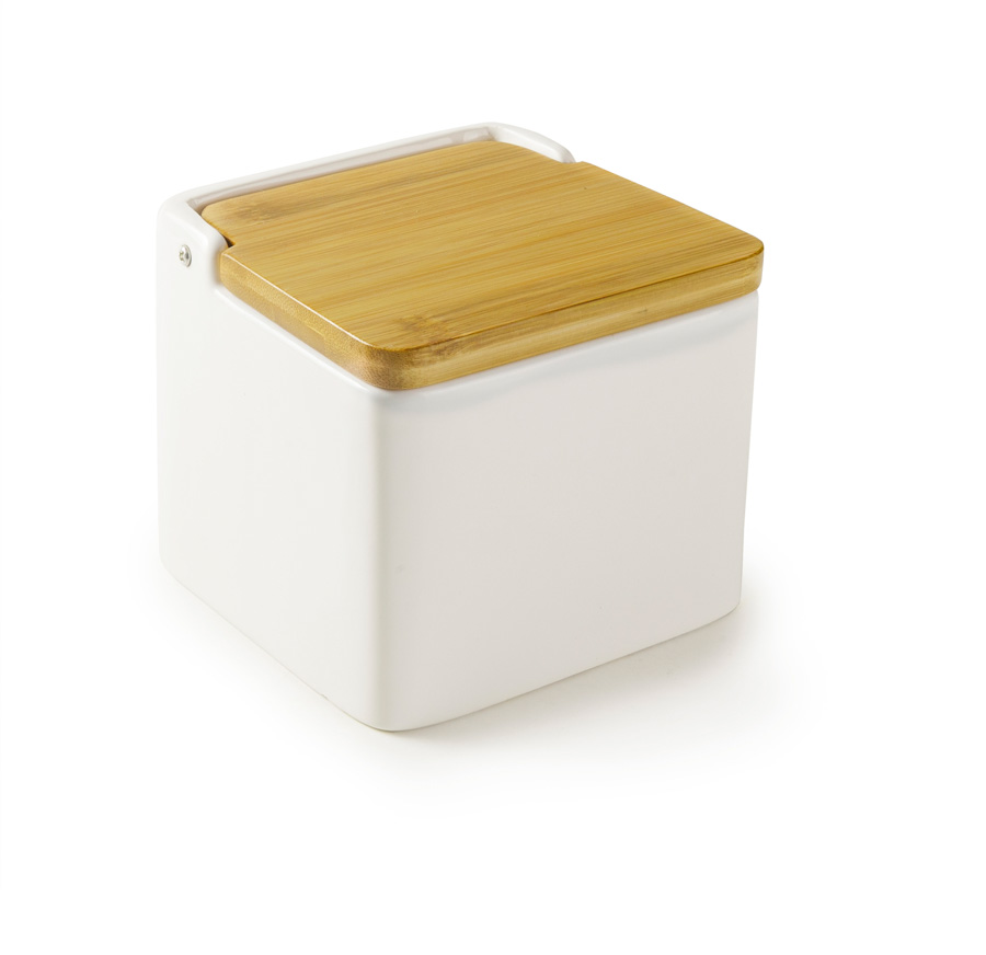 Saleiro Quadrado 11x11 cm em Cerâmica e Bambu para Mesa