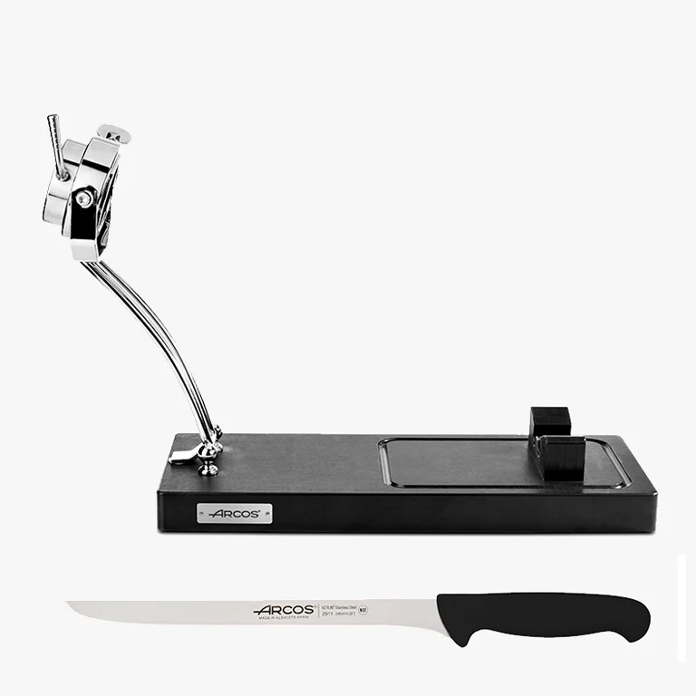 Suporte Jamoneiro Profissional com Faca de Corte 240mm em Aço Inox