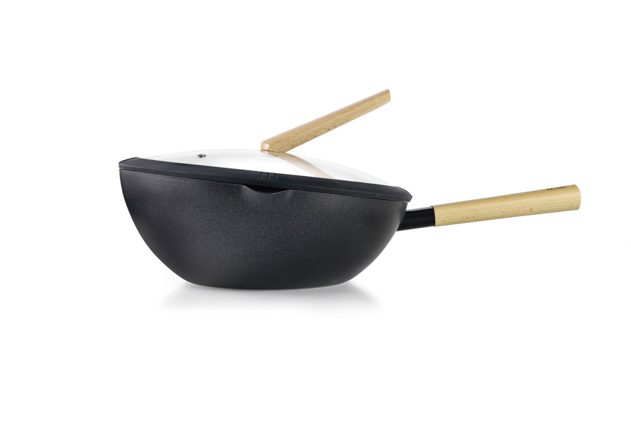 Wok Antiaderente 30 cm com Tampa de Vidro para Cozinha Profissional