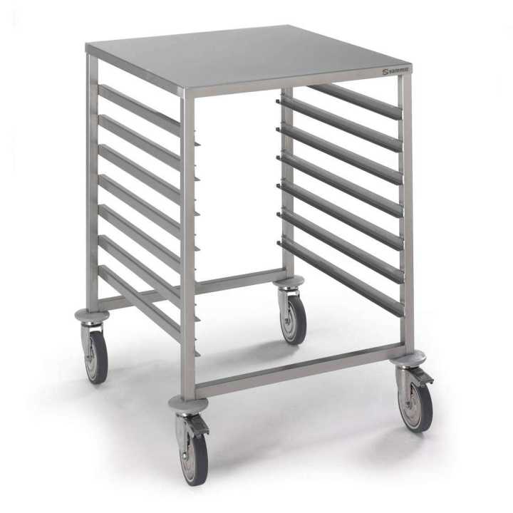 Carro Porta-Tabuleiros Profissional GN 2/1 Inox com Bandeja