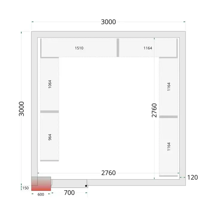 Câmara de congelação Completa 3000 x 3000 x 2200mm CRNF3030