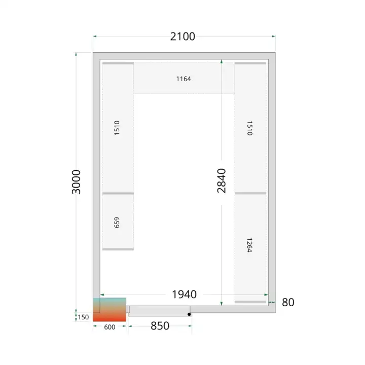 Câmaras frigoríficas 2100 x 3000 x 2200mm CR 210x300x220 WD