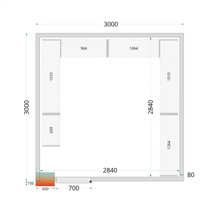 Câmaras frigoríficas 3000 x 3000 x 2200mm CR 300x300x220