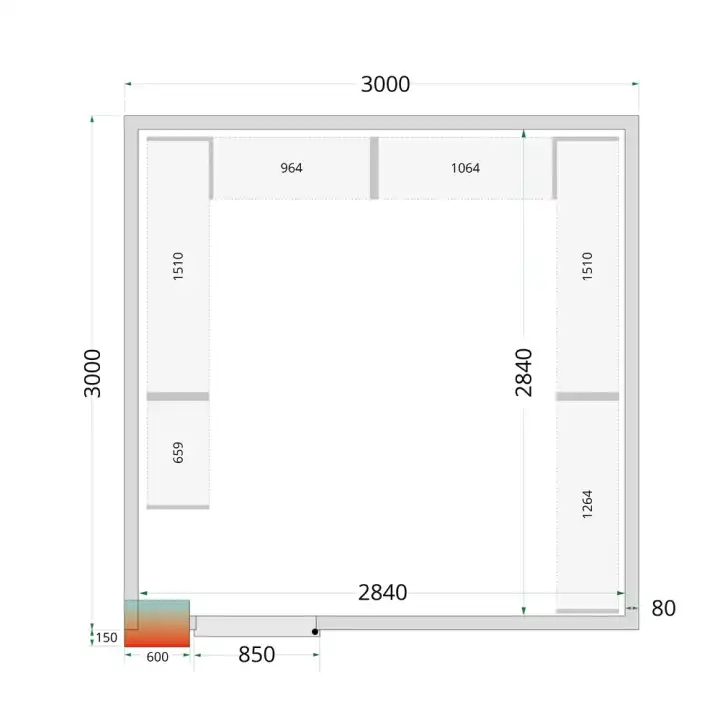 Câmaras frigoríficas 3000 x 3000 x 2200mm CR 300x300x220 WD