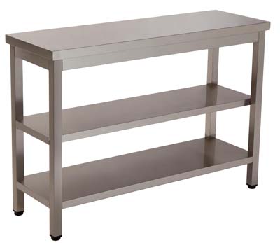 Mesa de Trabalho Inox 1000x600mm com 2 Prateleiras para Cozinha Industrial