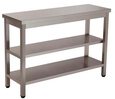 Mesa de Trabalho Inox 2 Prateleiras 2000x600x850 mm