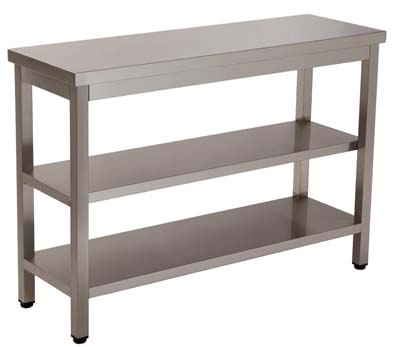 Mesa de Trabalho Inox 1000x700x850mm com Dois Prateleiras