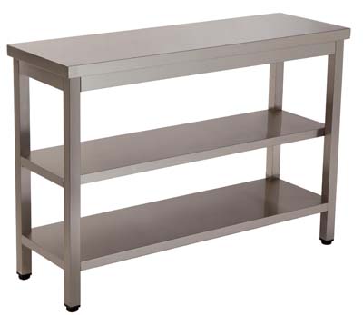 Mesa de Trabalho Inox 1500x700x850mm com 2 Prateleiras para Cozinha