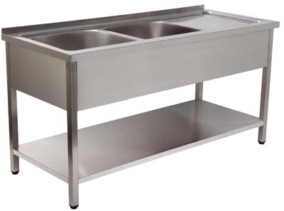 Bancada de Lavagem Inox Dupla Cuba 1400x600x850 mm