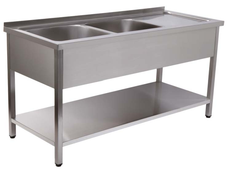Bancada de Lavagem Inox Dupla Cuba 1400x700x850 mm Desmontada