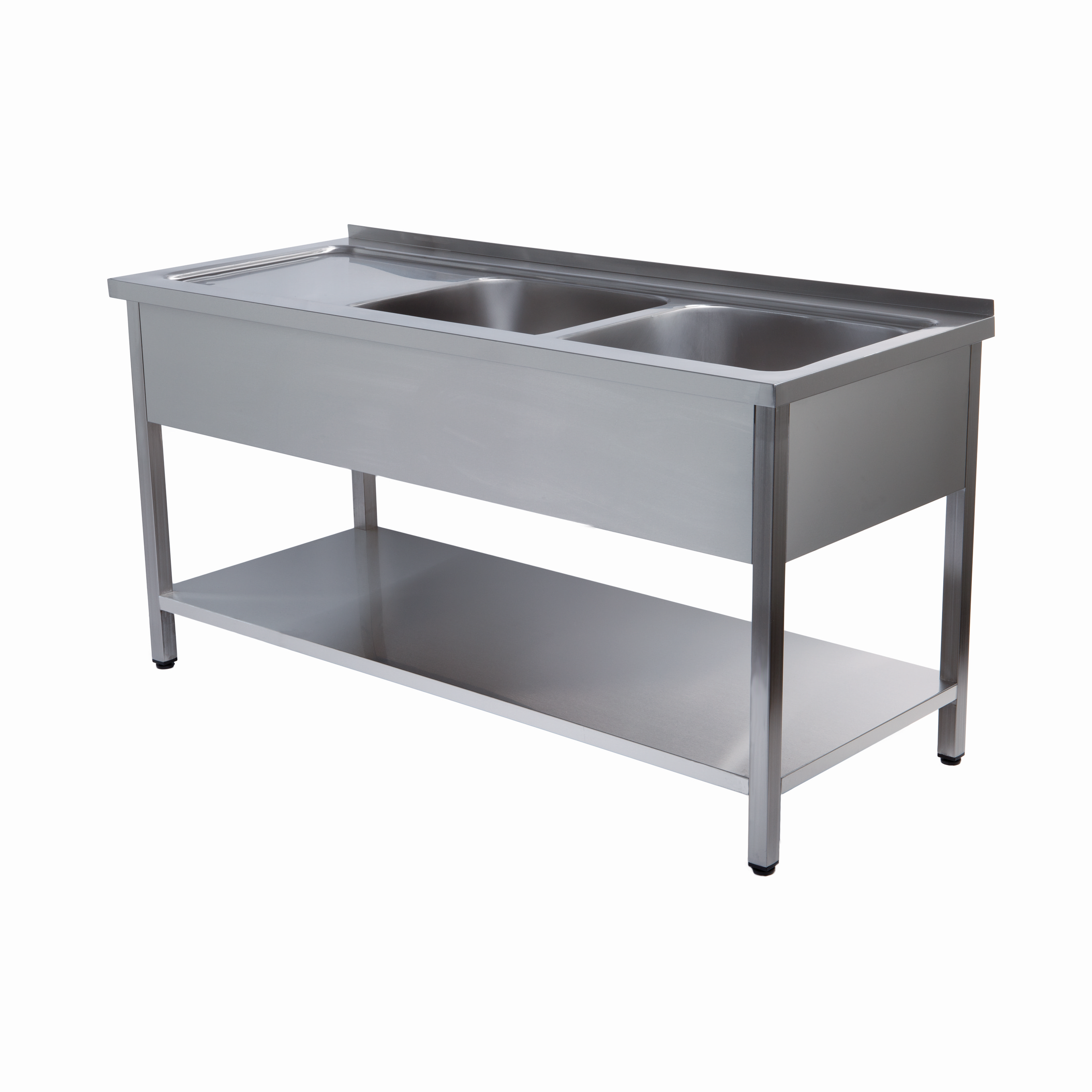 Bancada de Lavagem Inox 1400x700mm com 2 Cubas Direita