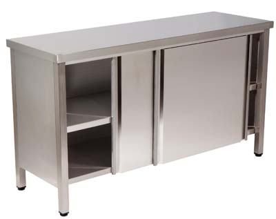 Mesa Armário Inox C/ Portas Deslizantes 1000x600x850mm