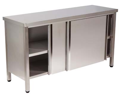 Mesa Armário Inox C/ Portas Deslizantes 2 Prateleiras 1400x700