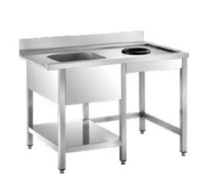 Mesa Lava-Pratos Inox de Entrada 1200x735x850mm com Cuba