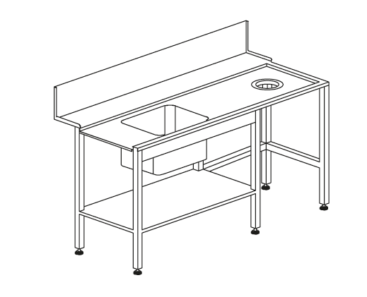Lavadouro Profissional T90 1800x730x860h para Máquinas Lava-loiça