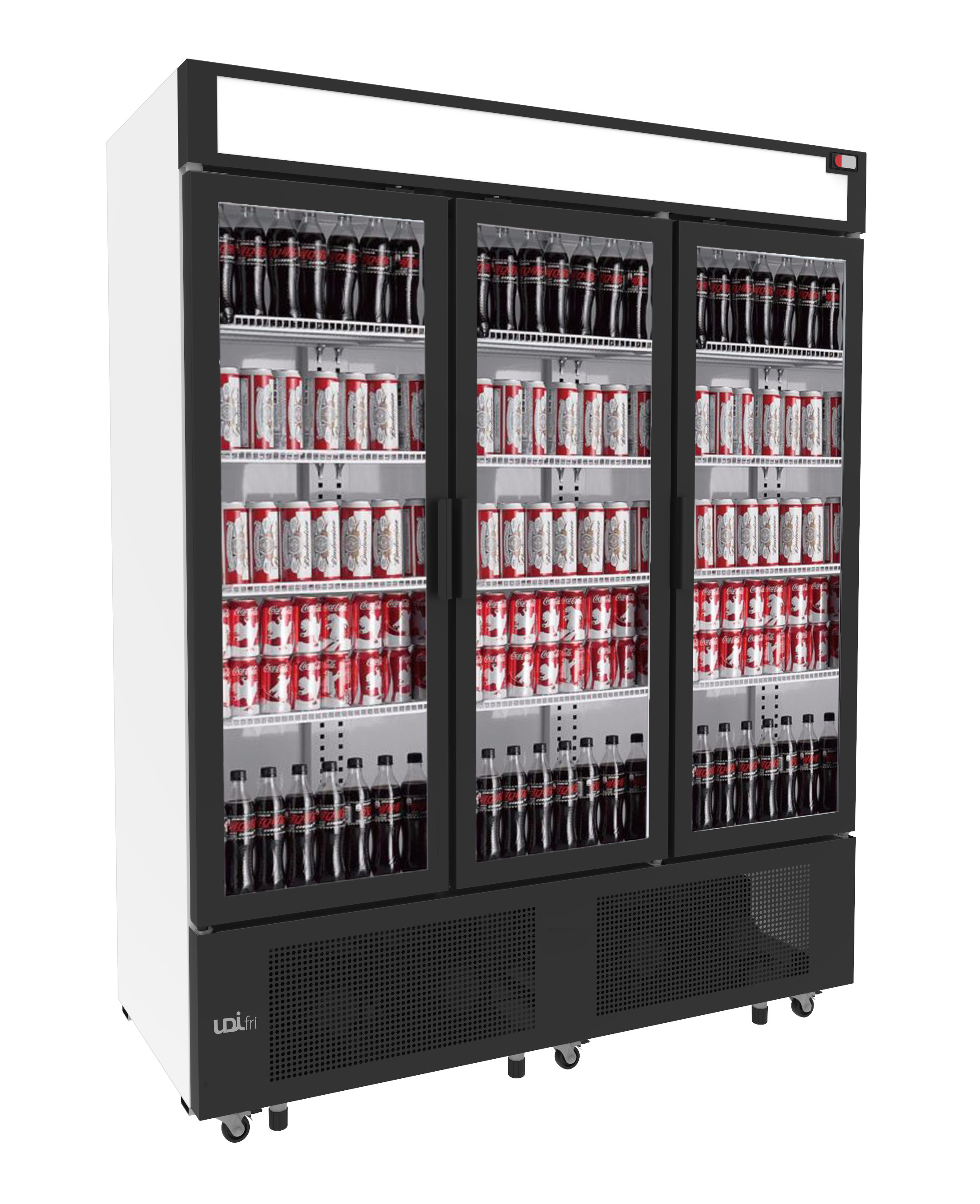 Armário Frigorífico Comercial 1233L, 3 Portas Vidro, Preto