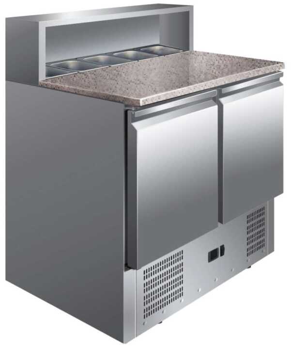 Mesa de preparação de saladas de 2 portas com tampo de trabalho em granito GN1/1