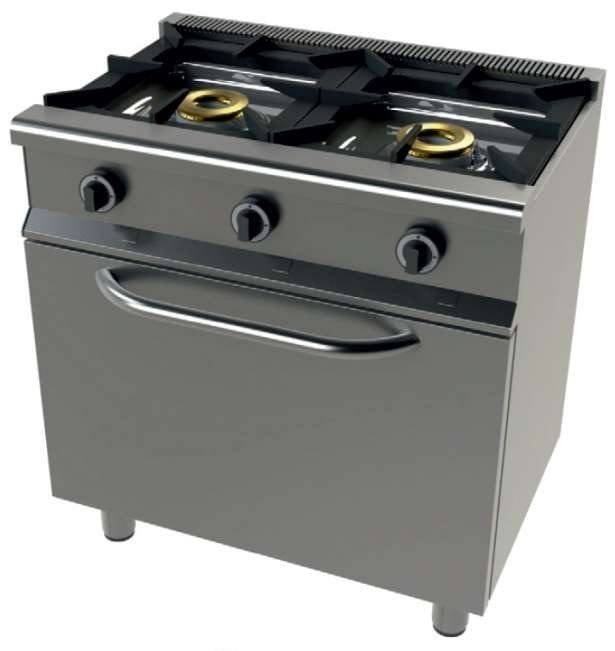 Fogão a gás com forno GN1/1 4,5 Kw, 2 queimadores 8+8 Kw Serie 550  com dimensões 800x550x850h mm