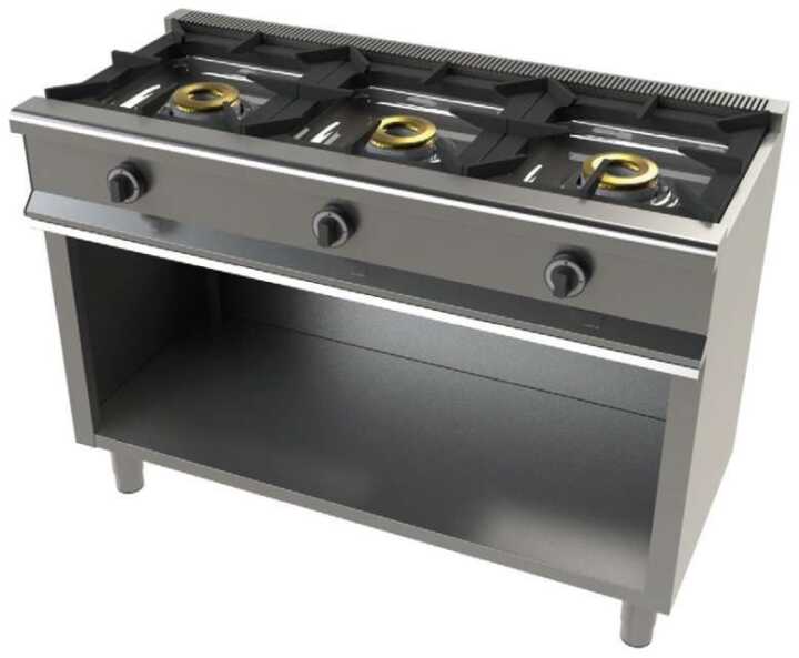 Fogão a gás com armário de 3 queimadores 8+8+8+8 Kw SerIe 550  com dimensões 1200x550x850h mm