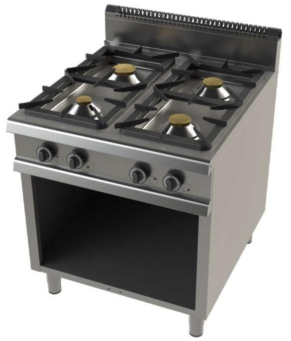 Fogão a gás com 4 queimadores 4,3+8,3+10+8,3 Kw Série  900 com dimensões 800x900x900h mm