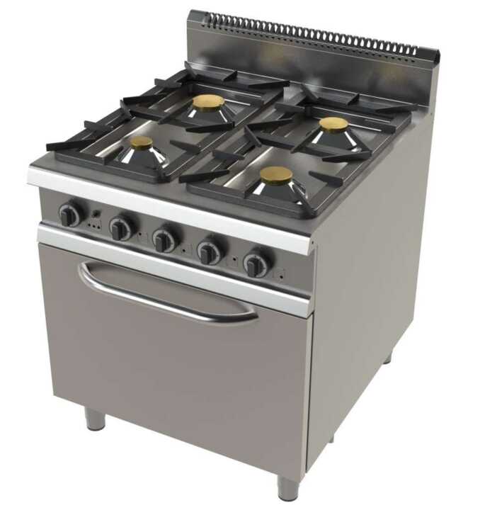 Fogão a gás com forno GN2/1 com 4 queimadores 4,3+8,3+10+8,3 Kw Série 900  com dimensões 800x900x900h mm