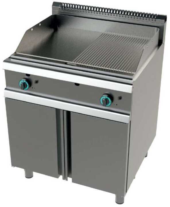 Fry Top a gás com placa de aço lisa com armário Série  900 com dimensões 800x900x900h mm