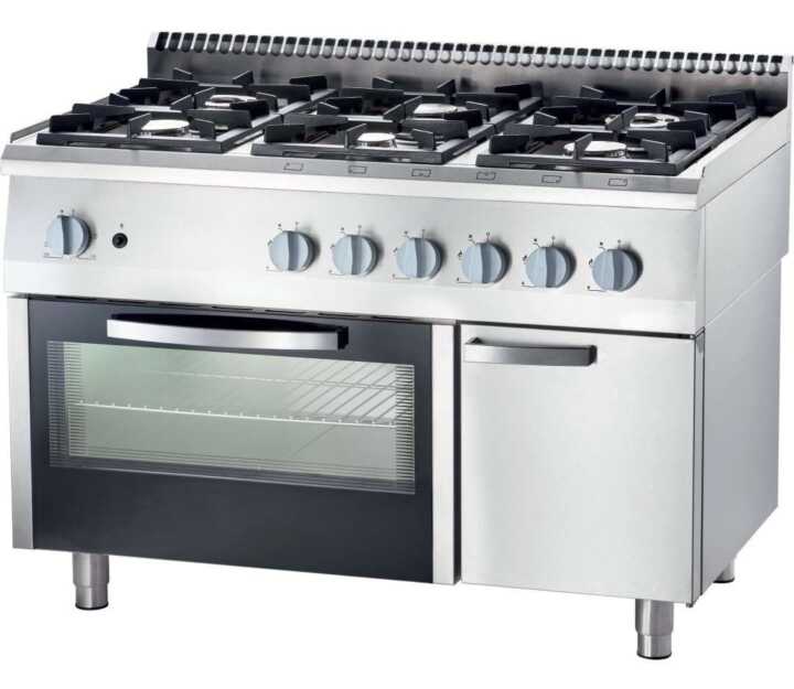 Fogão a gás com forno GN2/1 6 queimadores 1200x700x850h mm 3,5+2x5+2x7+9 Kw