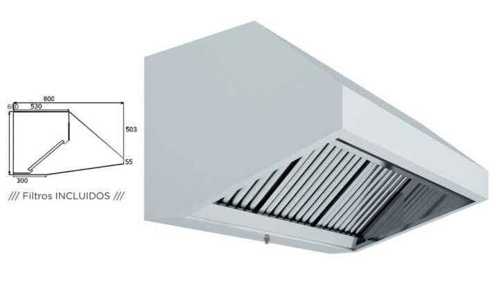 Hotte de parede Snack Profundidade do snack 800 SEM TURBINA 1500x800x700h mm