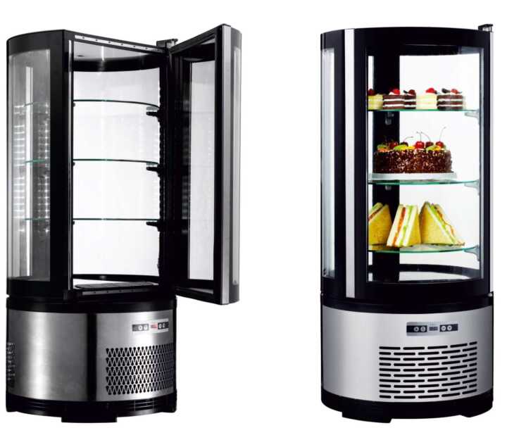 Expositor refrigerado redondo de 105 litros com 3 prateleiras de vidro 480X480X1030h mm