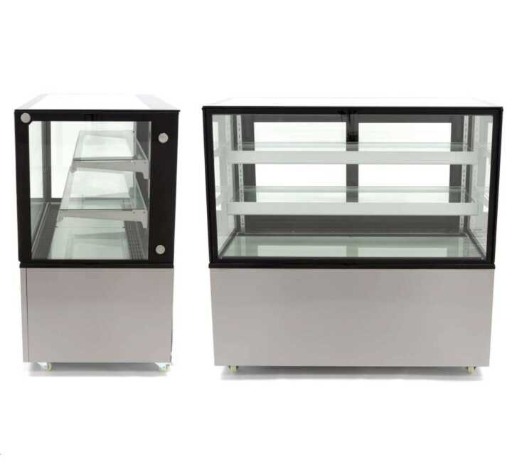 Balcão expositor refrigerado e ventilado Total de vidro reto com 2 prateleiras de vidro 1215X675X1215h mm