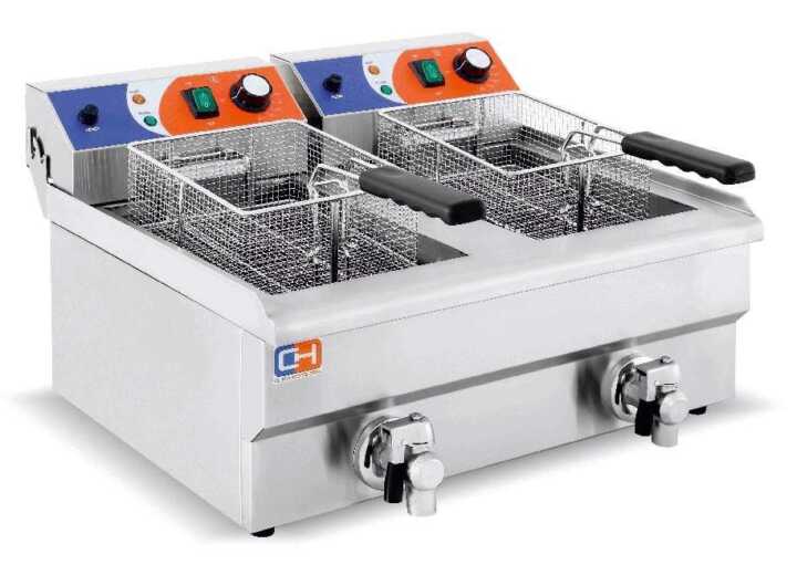 Fritadeira eléctrica 12+12 litros COM torneira 686x530 x385h mm