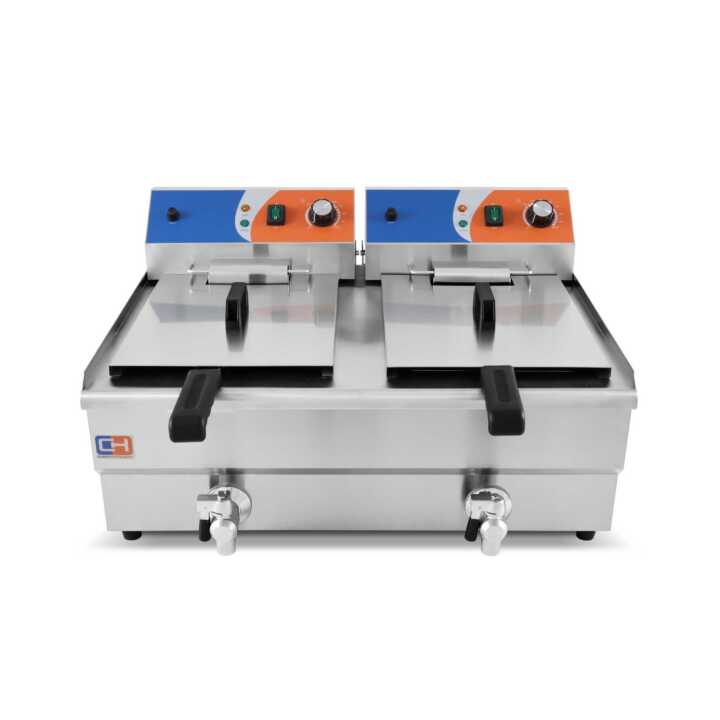 Fritadeira eléctrica 12+12 litros COM torneira 686x530 x385h mm