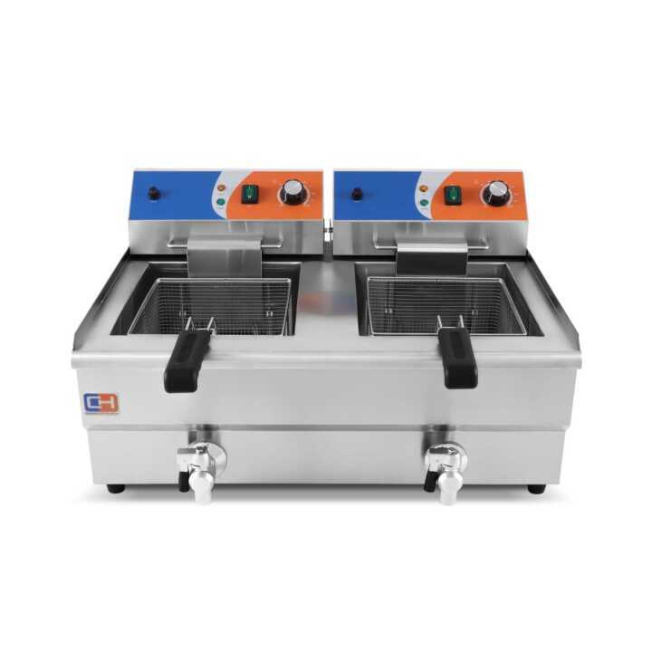 Fritadeira eléctrica 12+12 litros COM torneira 686x530 x385h mm