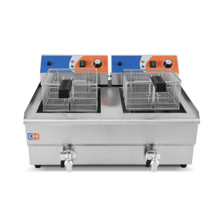 Fritadeira eléctrica 12+12 litros COM torneira 686x530 x385h mm
