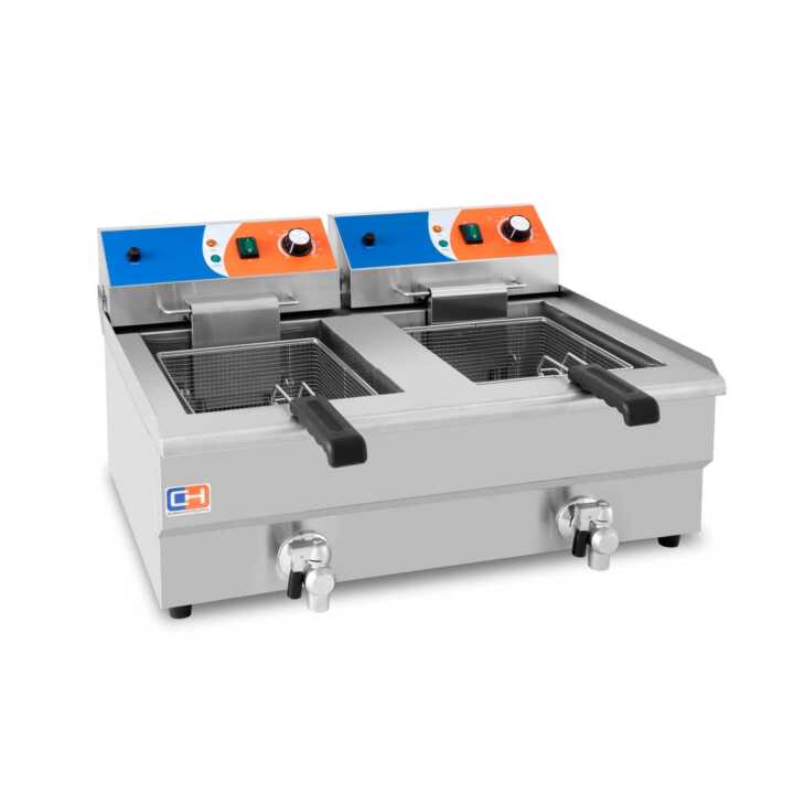 Fritadeira eléctrica 12+12 litros COM torneira 686x530 x385h mm