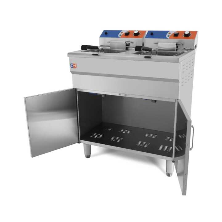 Fritadeira eléctrica 14+14 litros com móvel 740x550 x910h mm