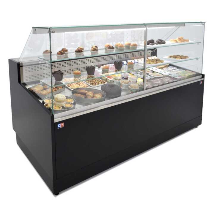 Vitrina refrigerada para padaria 1,5 metros Profundidade 973 mm Frio estático - Exposição em aço inoxidável - 2 prateleiras