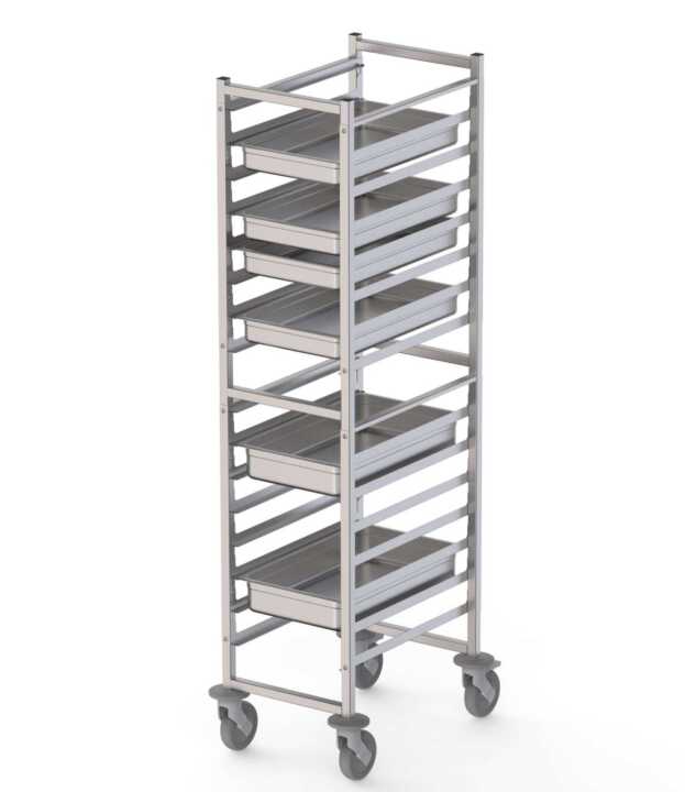 Carro De Tabuleiros Em Aço Inoxidável Para 16 Tabuleiros Gn1/1 460X640X1700H mm