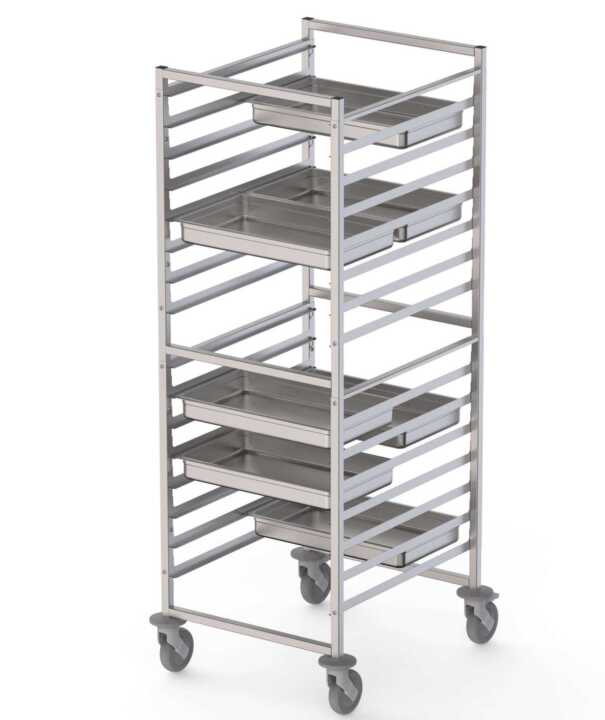 Carro De Tabuleiros Em Aço Inoxidável Para 16 Tabuleiros Gn2/1 660X750X1700H mm