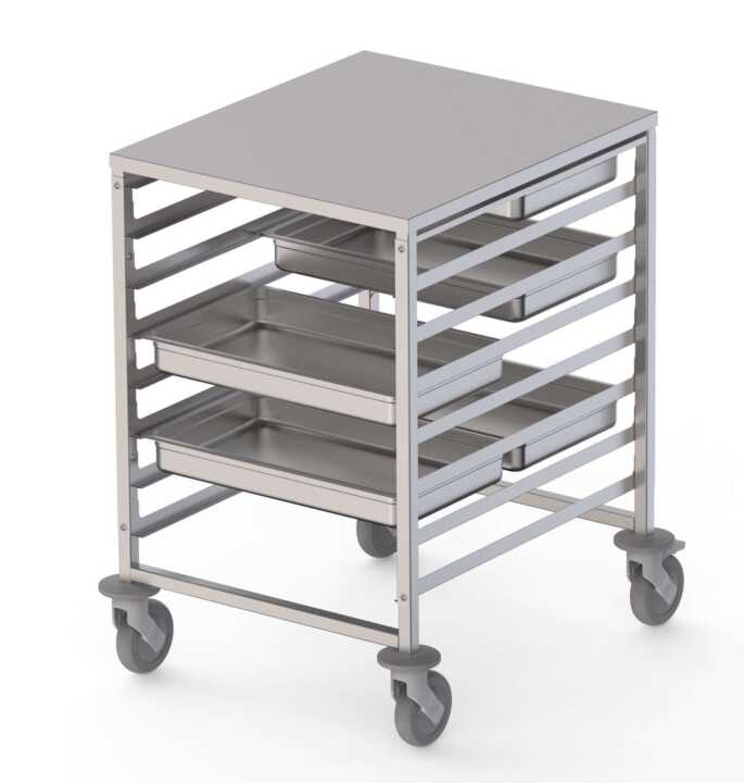 Carro De Tabuleiros Em Aço Inoxidável Para 8 Tabuleiros Gn2/1 660X750X900H mm