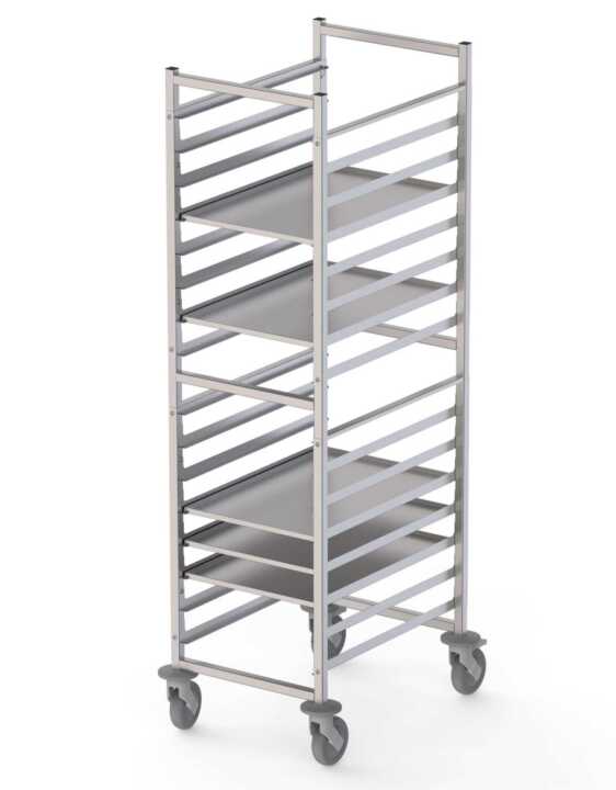 Carro De Tabuleiros Em Aço Inoxidável Para 16 Tabuleiros 600X400H mm
 537X700X1700H mm
