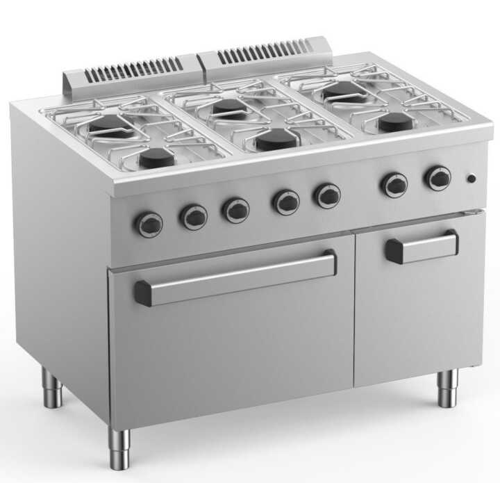 Fogão A Gás De 6 Bocas Com Forno Elétrico Estático Gn2/1 Fundo 700