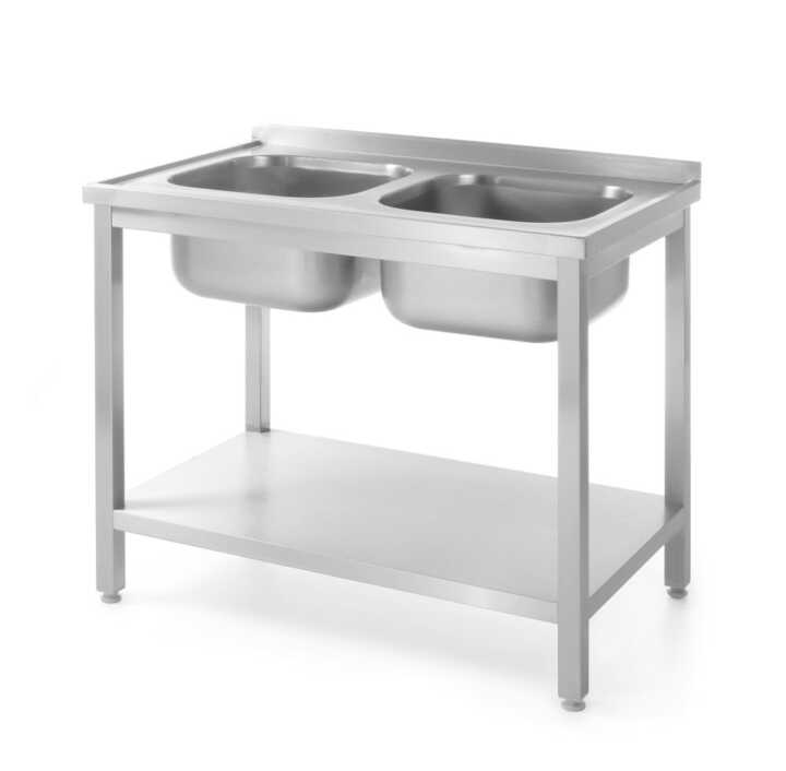 Mesa com 2 lava-loiças e prateleira - para automontagem, 1000x600x(H)850mm