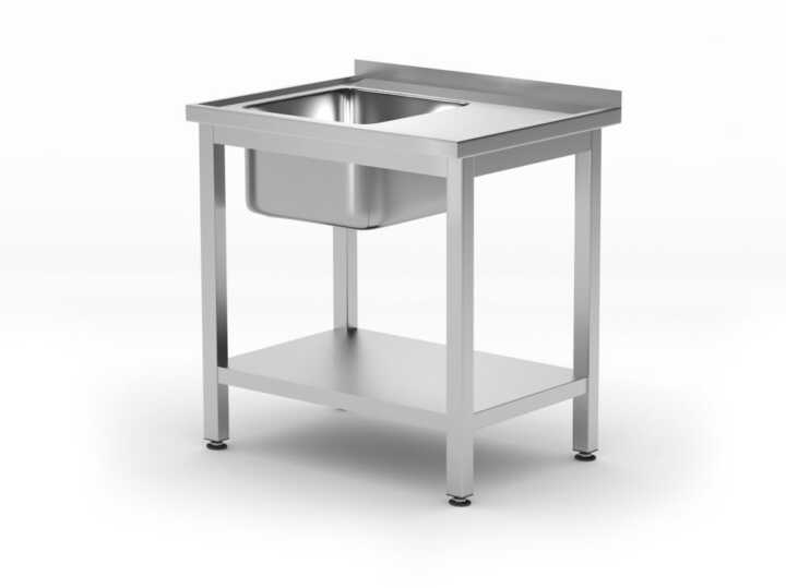Mesa com lava-loiças com prateleira - para automontagem, Lado esquerdo, 800x600x(H)850mm