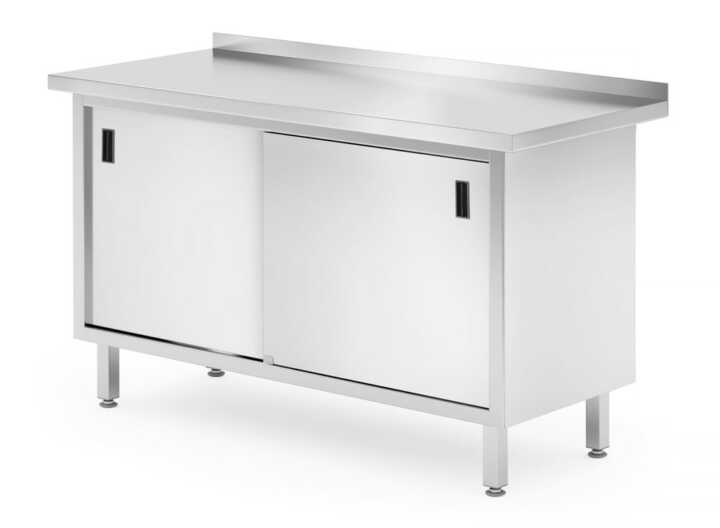 Bancada de trabalho com armário e portas deslizantes - soldadas, 1400x600x(H)850mm
